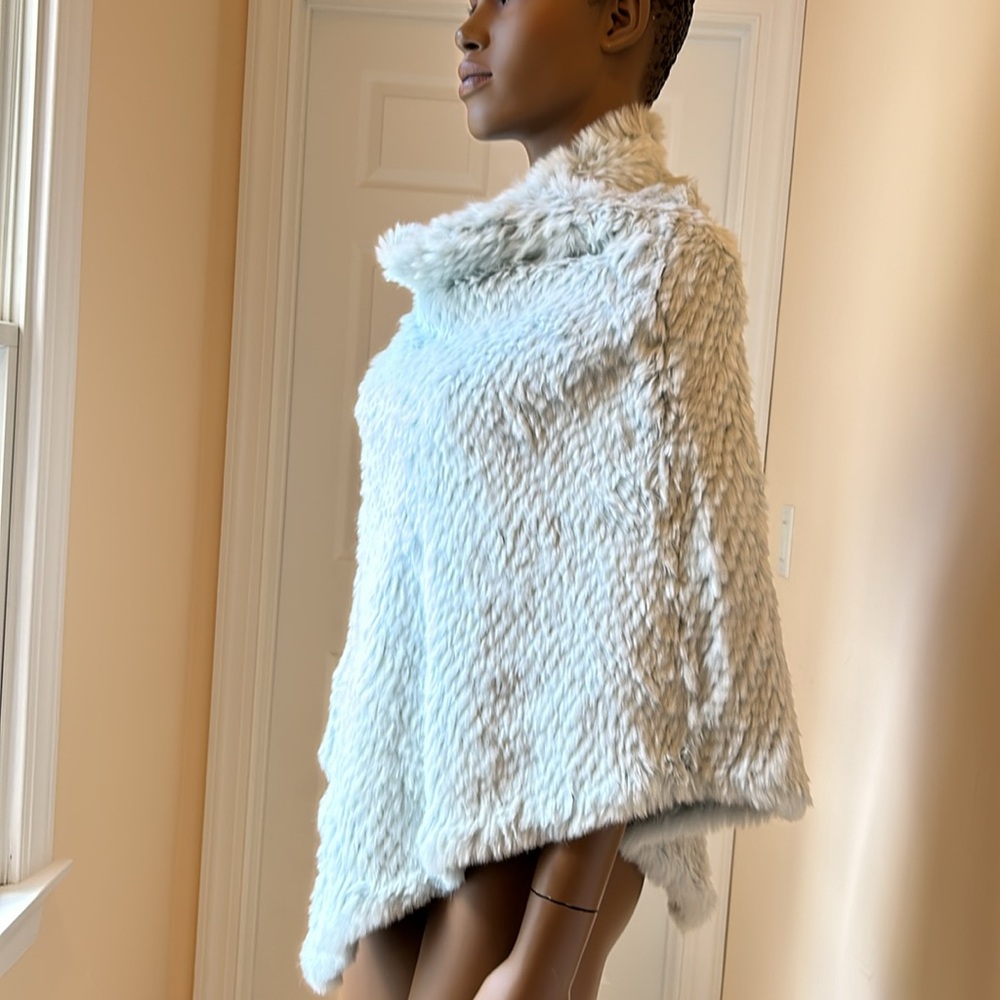 Light blue rabbit fur poncho